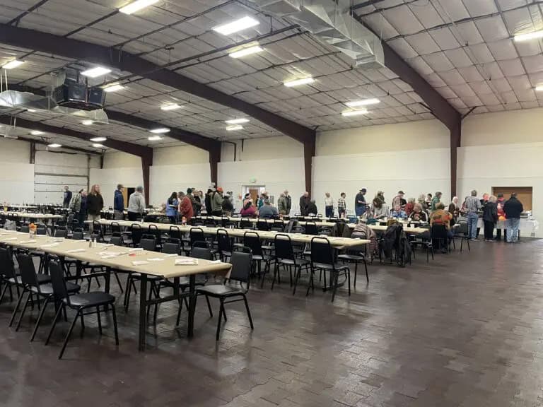 Neighbors line up at the 2023 Gunnison Community Thanksgiving Meal.